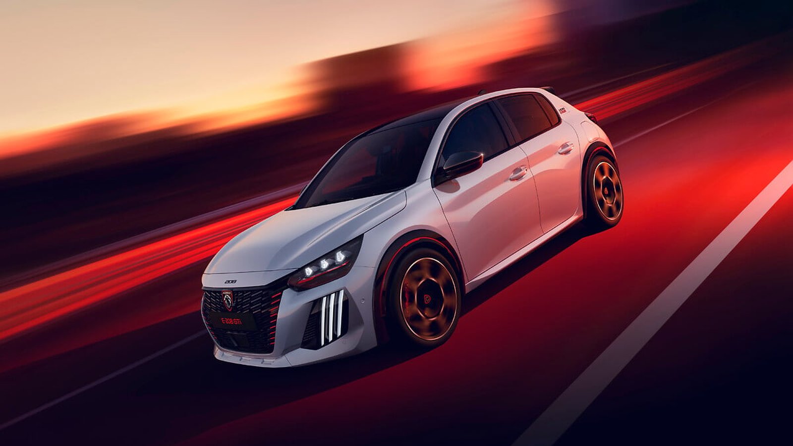 Peugeot E-208 GTi vue trois-quarts avant, première GTi 100 % électrique de Peugeot
